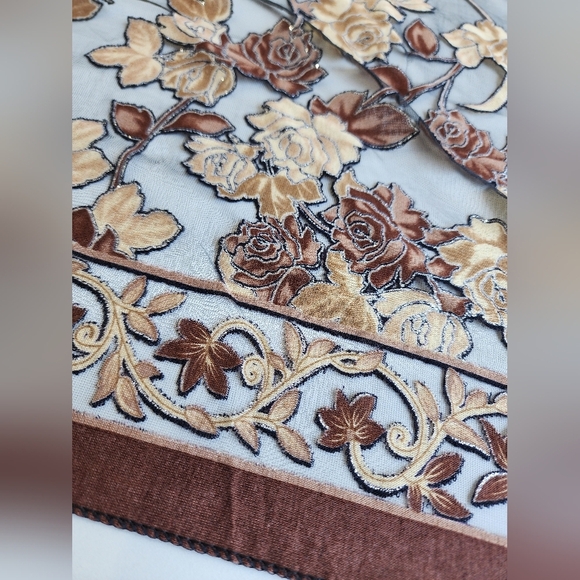 Women's Multi-Way Poncho Topper Scarf  Fringe Brown Tan Floral Rose Metallic OS - Picture 13 of 13